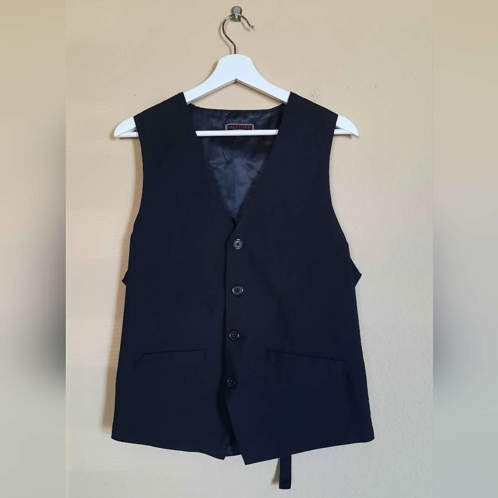 Vintage Black Button-Up Vest Dress Corporate Work Office Vtg Classic
